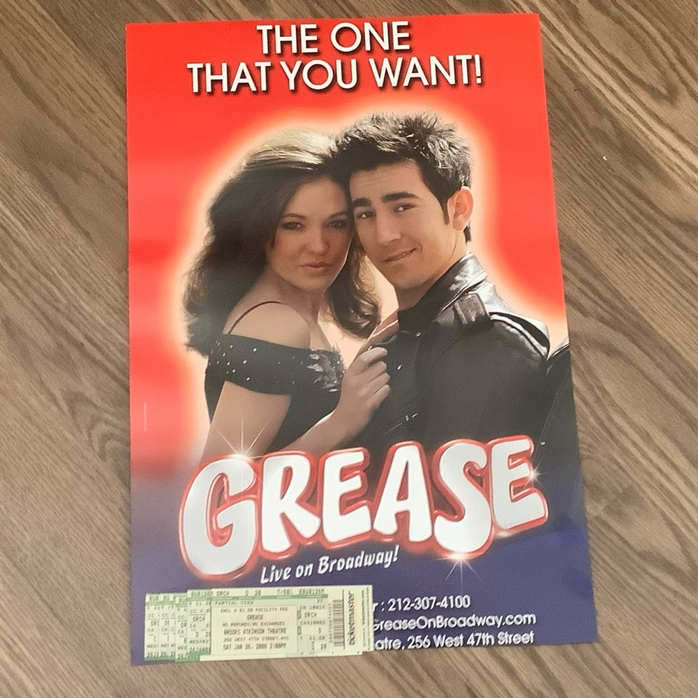 2008 Grease Live On Broadway 21” X 14” Poster With 5 NY Theatre Ticket Stubs